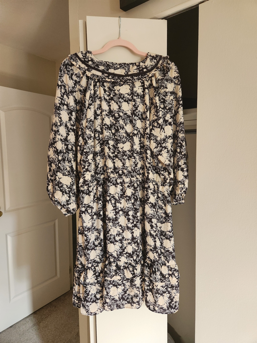 LC Lauren Conrad Cream and Black Floral Mini Dress Peter Pan Collar - Picture 2 of 5